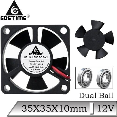 1 pcs Gdstime DC 12V 35x35x10mm 35mm Mini Brushless Axial Dual Ball Bearing Heatsink Cooling Fan 3510B 3.5cm 3D Printer Cooler