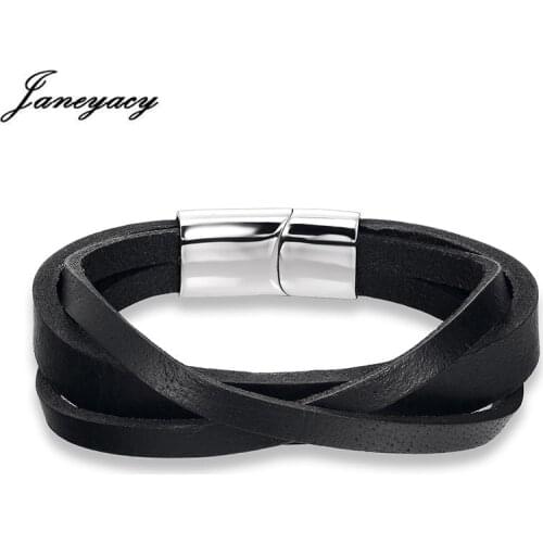 2018 High Quality Fashion Leather Bracelet Mens Popular Braided Jewelry Stainless Steel Metal Mens Bracelet Womens Bracelet