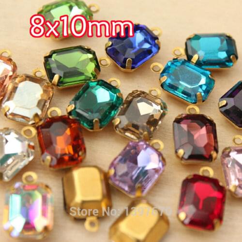 36pc 8x10mm rectangle glass crystal stones Rhinestone single Daggle Beads pendant with gold casting jewelry accessories