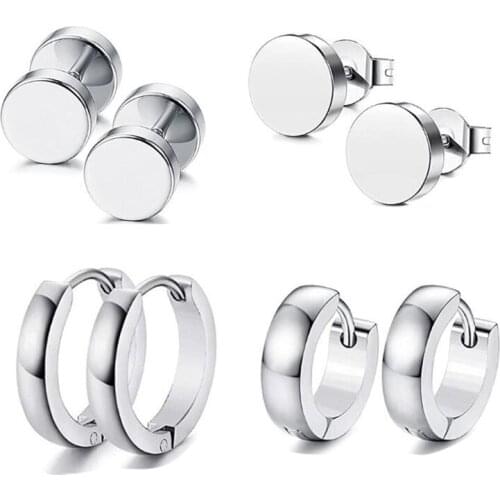 4 Pairs/Set Unisex Stainless Steel Punk Earrings Hip Hop Rock Gothic Ear Studs C1FE