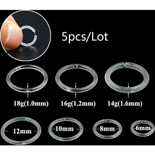 5Pcs/lot Bioplast Flexible Septum Clicker Nose Ring Ear Tragus Cartilage Earring Ear Rook Daith Ear Helix Body Piercing Jewelry