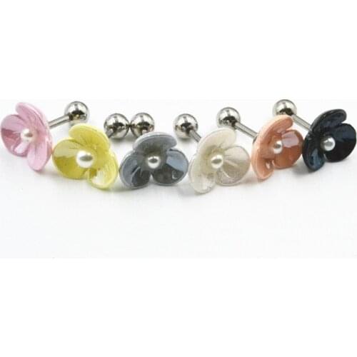 50pcs Body Jewelry - Flower Pearl Lip Labret Studs Bar Lip Piercing Ear Helix Cartilage Diath Studs Tragus NEW