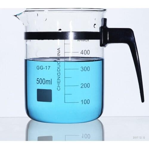 500ml Laboratory Glass Measuring Beaker with Spout Borosilicate Transparent with Plastic Handle Lab Kitchen Supplies