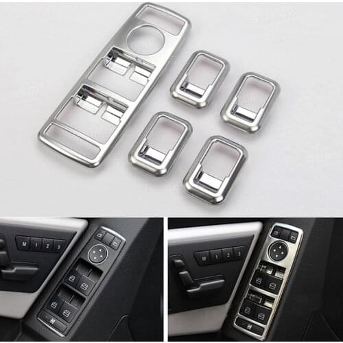BBQ@FUKA 5pcs Car Chrome Window Interior Trim Lift Switch Button Covers Stickers Car Styling Fit For Mercedes Ben GLK ML E Class