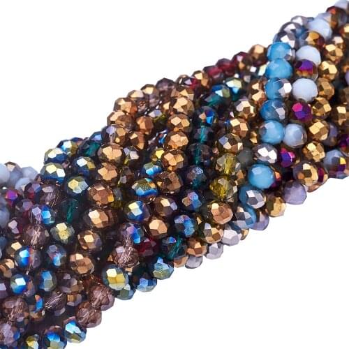 10 Strand Electroplate Faceted Glass Rondelle Beads 4/6/8mm For jewelry making DIY Bracelet Necklace Bead Strands Mix Color