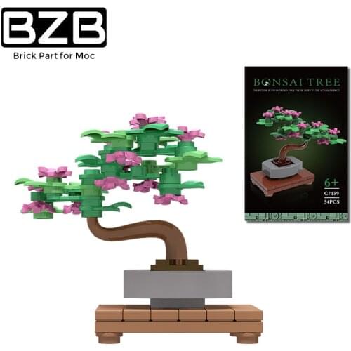 BZB MOC Garden Plant Pink Flower Home Decoration 65278 Miniature Plant Tree Bonsai Building Block Kids Birthday Gifts DIY Toys