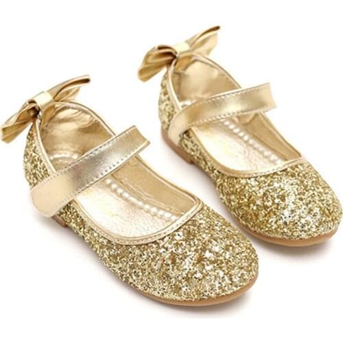 Children Princess Glitter Sandals 2018 Kids Girls Soft Shoes Sequin Bow Dress Party Shoes Princess Girl Dancing Flats D0861