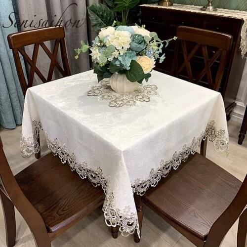 European Square Tablecloth Upscale Home Water Soluble Lace Embroidery Dining Table Cloth/Tea Table Cover for Christmas Decor