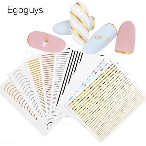 Geometric 3D Metal DIY Nail Art Stickers Gilding Gold Silver Rose Straight Chain Arc Tape Curved Line Stripe Decal Adhesive Foil