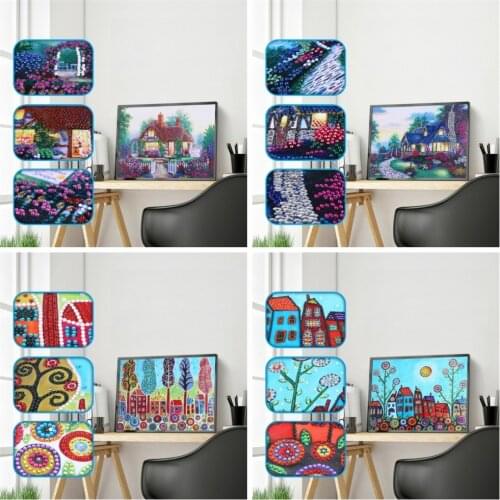 HUACAN Special Shape Diamond Painting Landscape House Art Rhinestone Part Drill Diamond Embroidery Cross Stitch Kit Home Decor