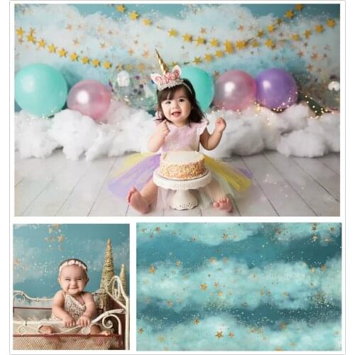 HUAYI Cloud Sky Cake Smash Newborn Child Photography Background 1st Birthday Party Baby Shower Banner Photo Backdrop Studio Prop