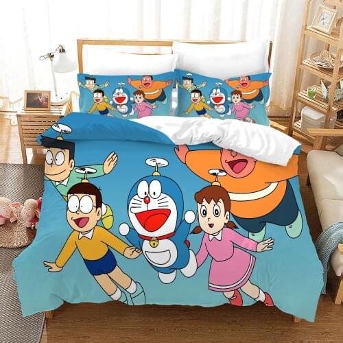 Doraemon 3D Printed Nobita Nobi Bedding Set Duvet Cover King Queen Full Twin Size for Bedroom Decor