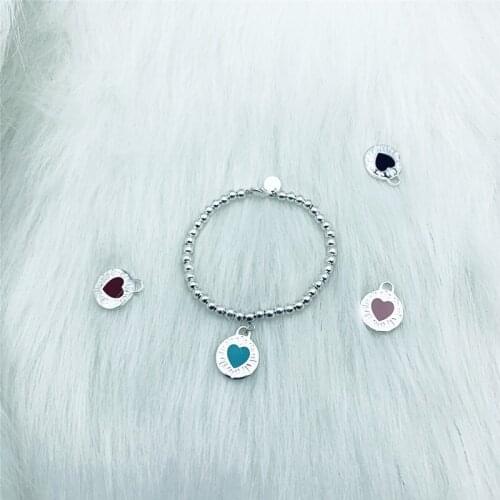Hot sale enamel heart-shaped round brand 4mm round bead bracelet women high quality gift S925 sterling silver original jewelry