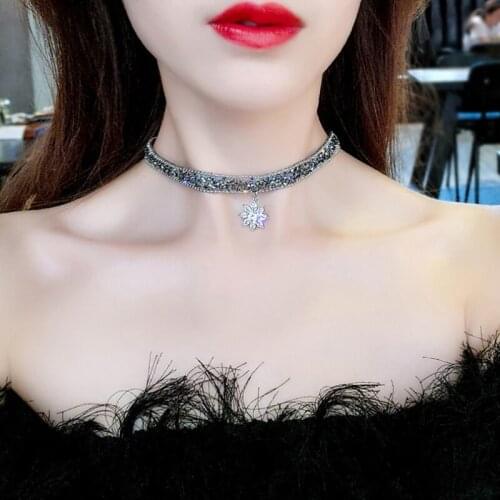 Fashion Crystal Ice Flower Pendant Necklace Glitter Adjustable Metal Chain Women Chic Punk Choker Clavicle Chain Neck Jewelry