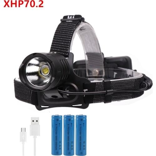 BORUiT 5000LM XHP70.2 LED Headlamp 3-Mode Headlight High Power Flashlight 18650 Rechargeable Camping Hunting Head Torch Lamp