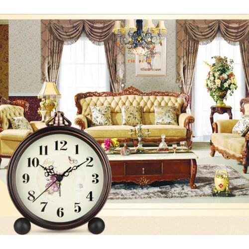 2020 new Vintage Desktop Metal Flower Bird Pattern Silent Alarm Clock with Hollow Pointer Desk Table Bedroom Electronic Clocks