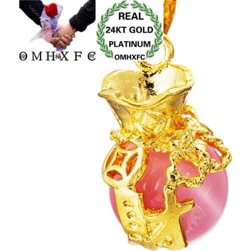 OMHXFC Wholesale European Fashion Woman Party Birthday Wedding Gift White Fortune Bag Opal 24KT Real Gold Charm Pendant PN256