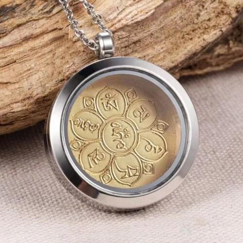 Amulet Necklaces Gawu Box Buddha Statue Six-character Mantra Shurangama Mantra Pendant Necklace Mens Womens Buddhist Jewelry