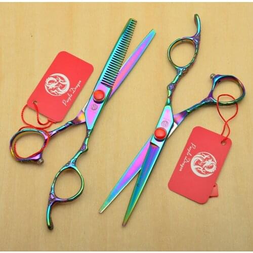 2Pcs 9002# 6'' Purple Personalized Hairdressing Scissors 440C 62HRC Cutting + Thinning Scissors Professional Human Hair Scissors