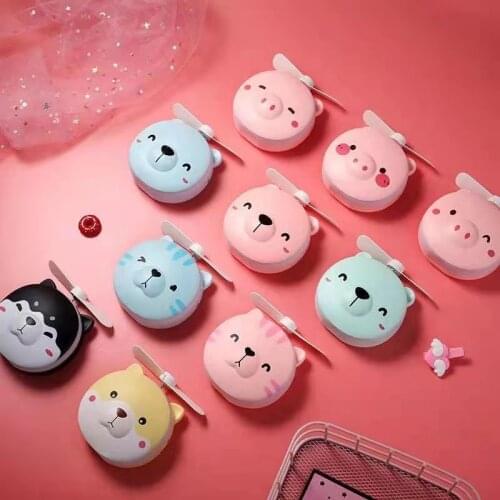 Mini USB Fan Little pig Beauty Mirror with beauty lamp student portable rechargeable LED Makeup Mirror Led Mirror Fan
