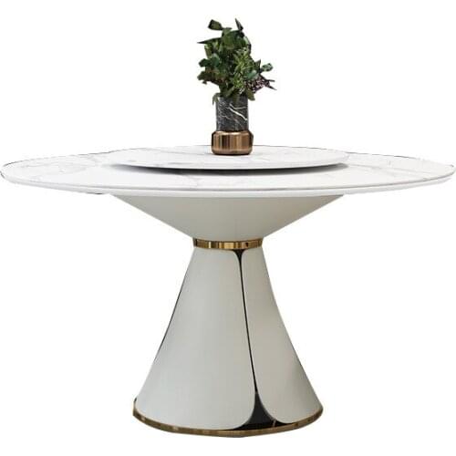 Slate dining table round marble belt turntable home luxury dining table chair combination round table table