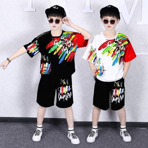 Summer Hip Hop Dance Costumes For Boys Girls Jazz Dance T-Shirt Tops Shorts Kids Casual Outfits Size 5 6 7 8 9 10 11 12 14 Yrs