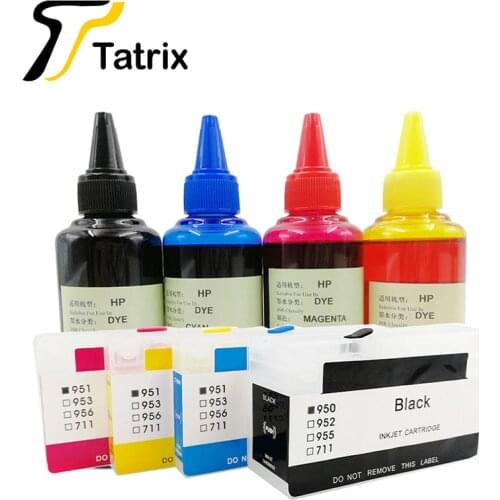 Tatrix 1Set Refillable Ink Cartridge for hp 950 HP950 HP951 + 1 set 400ml Dye ink suit For hp 8610 8620 8630 8640 8660 8680