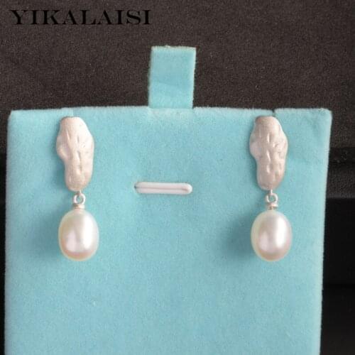 YIKALAISI 925 Sterling Silver Earrings Jewelry For Women 8-9mm Drop Shape Natural Freshwater Pearl Earrings 2021 New Wholesales