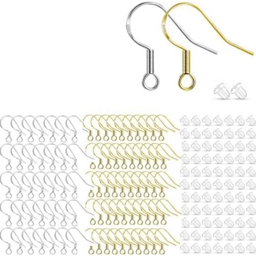 200 PCS/100 Pairs Silver & Gold Hypoallergenic Earring Hooks, French Fish Hook Ear Wires for DIY Jewelry Making
