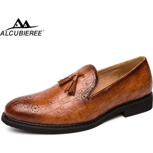 ALCUBIEREE Autumn Fashion Tassel Loafers Oxford Mens Slip-on Brogue Shoes Casual Daily Footwear for Man Official Dress Shoes