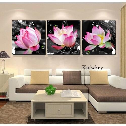 5d DIY Diamond Painting 3pcs lotus Cross Stitch Kits Full Diamond Mosaic Crystal Diamond Embroidery almaznaya Pattern Rhinestone