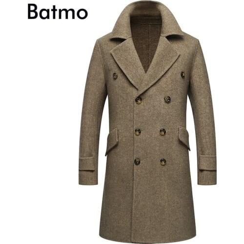 Batmo 2021 new arrival autumn&winter high quality 80% alpaca Double Breasted casual long trench coat men,mens gray jackets