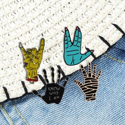 Gesture Enamel Pin Rock Hand Finger Brooch Gothic Punk Badge Denim Jackets Shirts Lapel Pins Funny Jewelry Gifts For Women Men