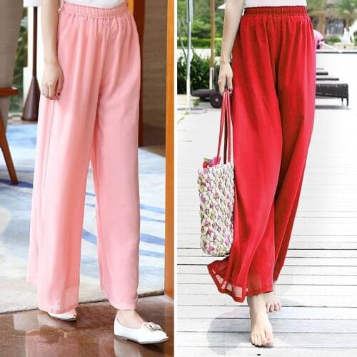 Womens New Fashion Chiffon High Elastic waist wide leg pants female casual leisure wide trousers Loose chic Palazzo Lounge pant