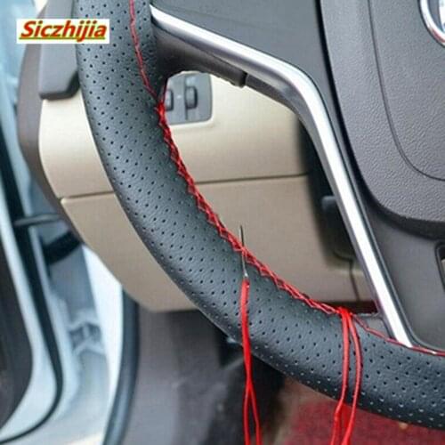 36-40 cm steering cover DIY leather braided steering wheel cover with needle and thread for Jaguar XF XJS XJ XK S-TYPE X-TYPE