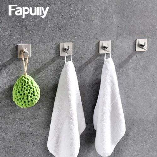 Fapully 4pcs/Set 304 Stainless Steel Robe Hooks Wall Clothes Hook Towel Hanger Bathroom Kitchen Punch Free Bathroom Accessories