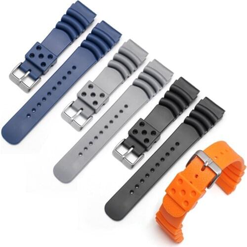 Fluororubber Watchband Blue Gray Orange Black Strap Replacement Belt For Seiko Mens Silicone Bracelet 20mm 22mm