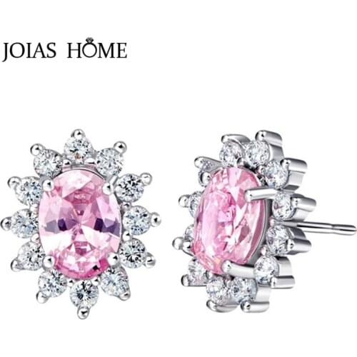 JoiasHome Silver 925 Stud Earrings with 6*8mm Oval shape Ruby Sapphire Amethyst Zircon gemstone earring for Women Wedding Gift