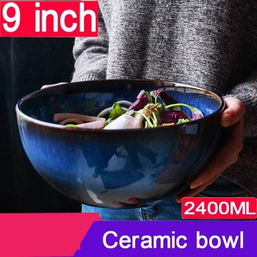1400/2400ml Super big salad bowl ceramic blue porcelain dropping bowl wholesale tableware deep bowl deep blue big capacity bowl