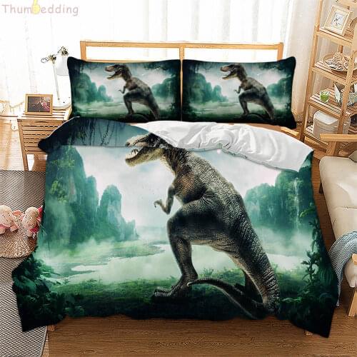 Thumbedding Animal Bedding Set Dinosaur Green 3D Duvet Cover King Size Twin Full Queen Single Double Bed Cover with Pillowcases