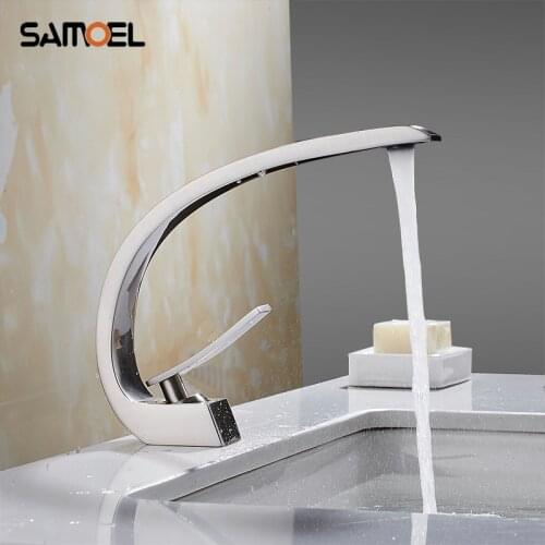Creative Design Brass Basin Sink Faucet Single Hole Deck Mounted Brushed Nickel Bathroom Mixer Taps NL707
