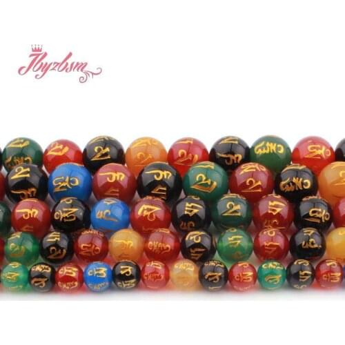 6/8/10mm Round Mantra Tibetan Agates Multicolor Natural Stone Beads For Women DIY Necklace Bracelets Jewelry Making Strand 15"