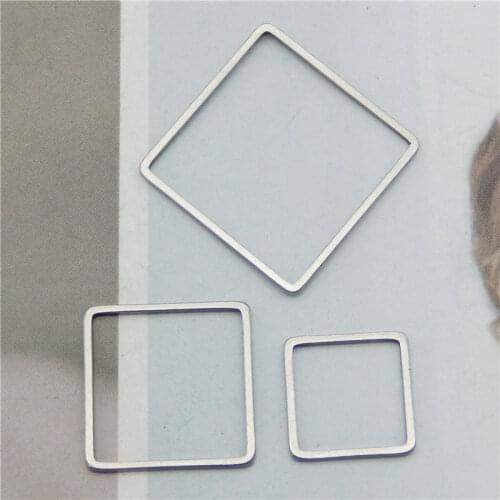 Julie Wang 12PCS Hollow Square Charms Stainless Steel Gold Silver Color Geometric Pendants Bracelet Jewelry Making Accessory