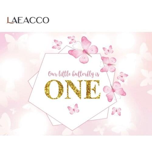 Laeacco 1ST Birthday Party Butterfly Watercolor Shiny Polka Dots Custom Poster Portrait Photographic Background Photo Bgackdrops