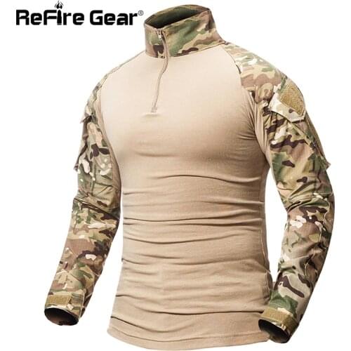 ReFire Gear Camouflage T-Shirt Military Army Combat T Shirt Men Long Sleeve US RU Soldiers Tactical T Shirt Multicam Camo Tops