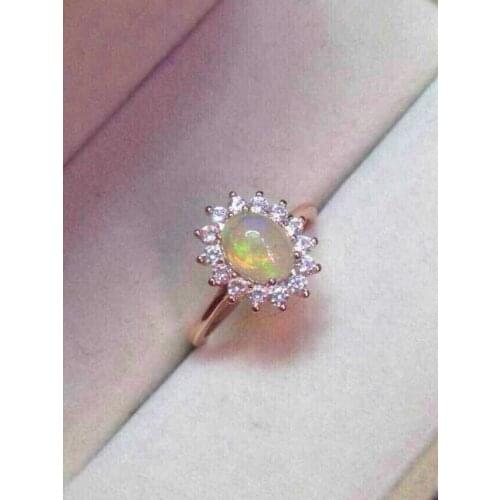 Natural Transparent opal Ring Natural gemstone Ring S925 sterling silver trendy Elegant Diana round women party gift Jewelry