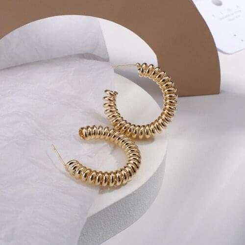 FLASHBUY New Fashion Korea C shape Twisted Metal Hoop Earrings Women Personality Deformation Geometric Earrings Party Jewelry