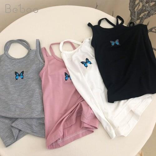New Children Girl Vest Ins Summer Cotton Baby Clothes Tops For Girls With Butterfly Pattern Korean Style Underwear Clothing 2-6y