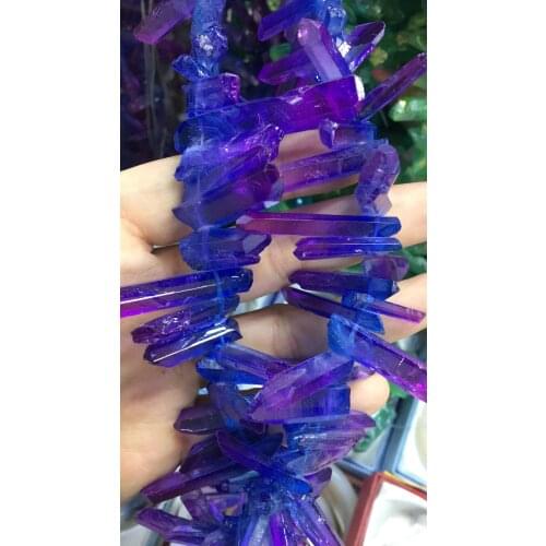 Natural Purple Blue Color Gradient Design Points Pendants Raw Crystal Quartz Top Drilled Healing Stick Beads Necklace