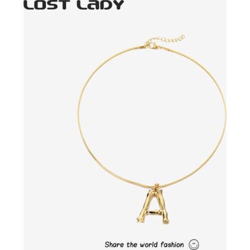 Lost Lady Initial Alphabet Necklaces Gold Color Letter Neckaces For Women Trendy Letters Pendants Collar Statement Jewelry Gift